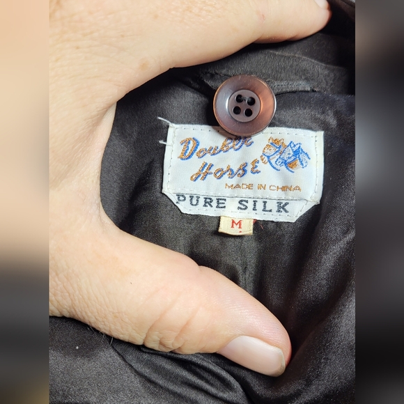 Woman's Vintage Double Horse Black Silk Button-Up Jacket Size M - Picture 5 of 10